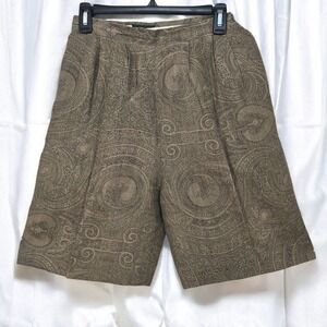 Kavanaugh Clothing Vintage Paisley High Waisted Pleated‎ Shorts Tan Black Size 8